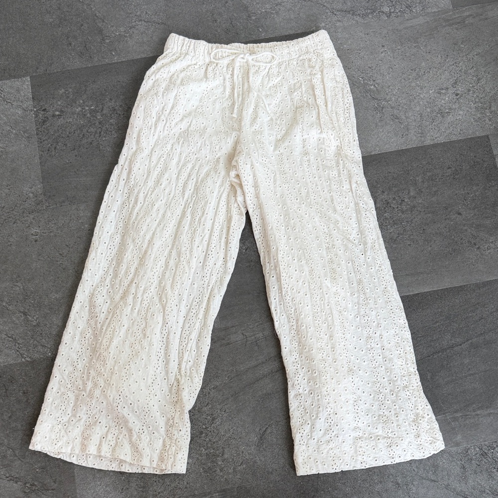 Z Supply Cream Eyelet Straight Leg Pants